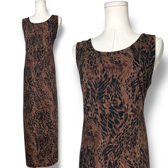 Vintage 90s Y2K Animal Print midi Dress | Dark Academia Dress |253|sz 12 - Picture 4 of 8